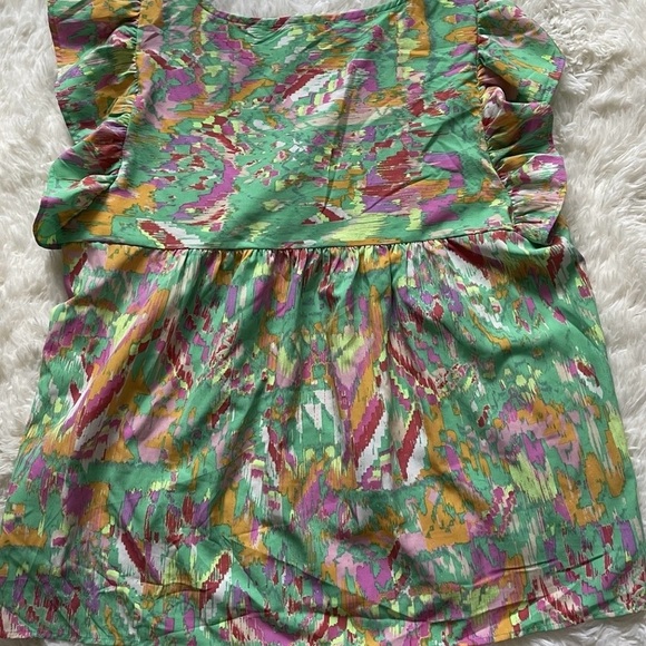 Savanna Jane Boho Swing Blouse Abstract Pastel Print Flutter‎ Sleeves Size 1X - Picture 4 of 7